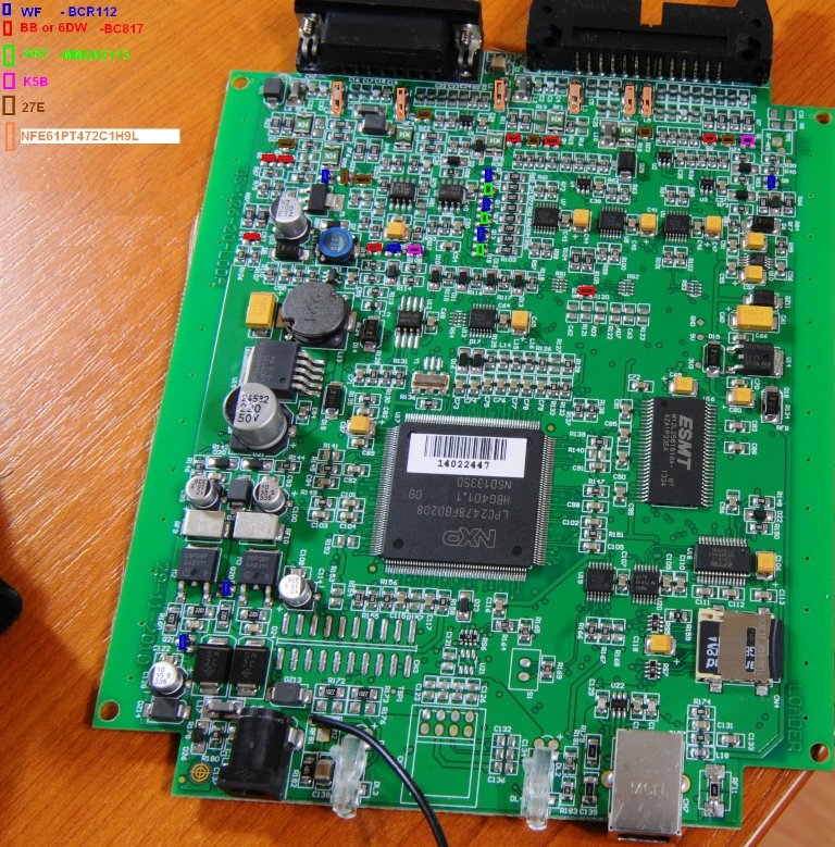 Плата K-Tag с указанием мест доработки