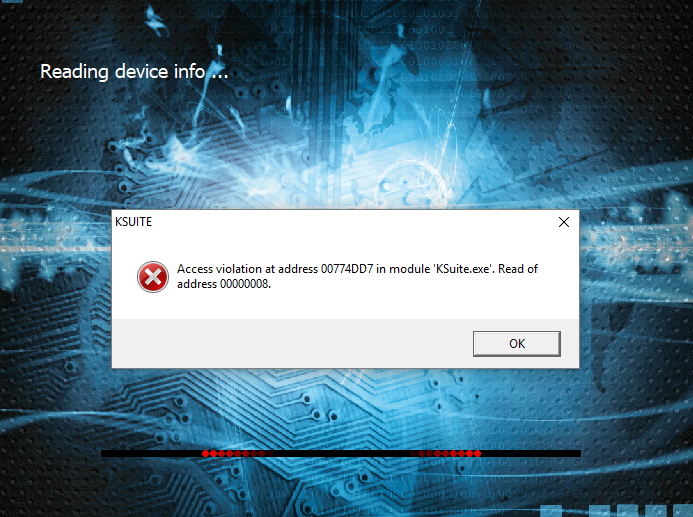 Скриншот ошибки Access Violation в K-Suite