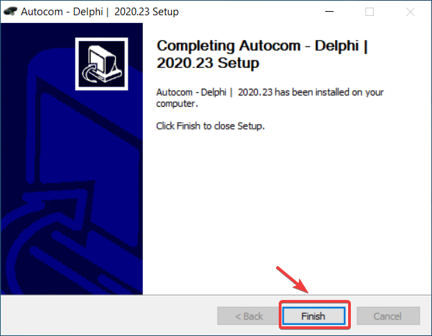 Кнопка &quot;Finish&quot; для окончательного завершения установки.