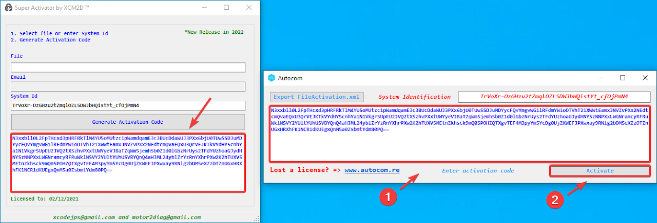 Окно ввода кода активации. Вставьте полученный код и нажмите &quot;Activate&quot;.