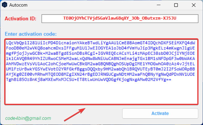 Шаг 2: Вставка полученного ключа и нажатие кнопки Activate
