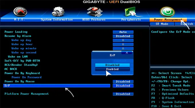 Настройка ErP на Gigabyte